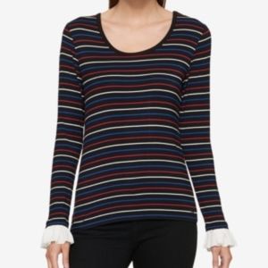 TOMMY HILFIGER Striped Long Sleeve Scoop Neck Top